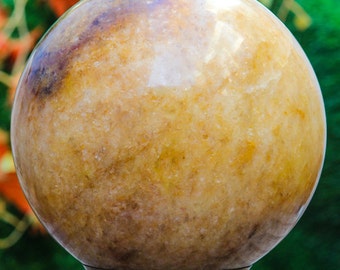 Large Golden Healer Quartz Sphere: Luminous Brazilian Crystal Natural Hand Carved