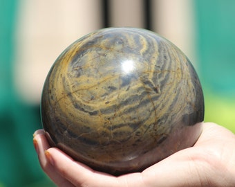 Brecciated Jasper Sphere: Yellow & Grey Chakra Healing Stone, 110mm