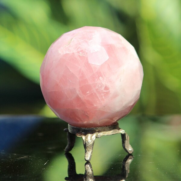 Beautiful Mini 60MM Pink Rose Quartz stone Sphere | Faceted Sphere Healing Chakra Stone Reiki Sphere Ball