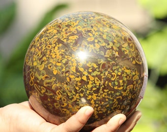 135MM Yellow | Fossil Coral Jasper Stone | Crystal  Healing Chakra Metaphysical Natural Sphere Ball