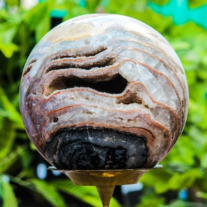 Extra Large Colorful Natural 255MM Crazy Lace Agate Sphere Aura Chakra Metaphysical Healing Power Spiritual Sphere Ball