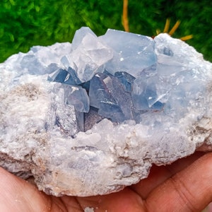 Celestite Crystal Cluster  Raw Blue Celestite Geode Celestite Raw Crystals Sparkling Deep Baby Blue Crystals Stunning Display Cluster