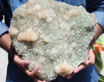 EXTRA Large Green Apophyllite With Stilbite Crystal Cluster | Healing Quartz | Home Decor | Apophyllite Flower | Cluster Halloween Gift