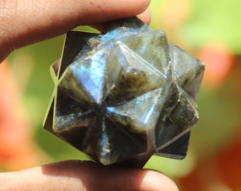 Natural 45MM Labradorite Merkabah Star Chakra - Meditation Metaphysic Tetrahedron Quartz Rainbow Healing Crystals Power Merkaba Star
