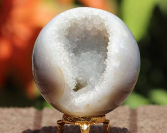 Druzy Lace Agate Sphere: White Gray Crystal Quartz Healing Display Ball