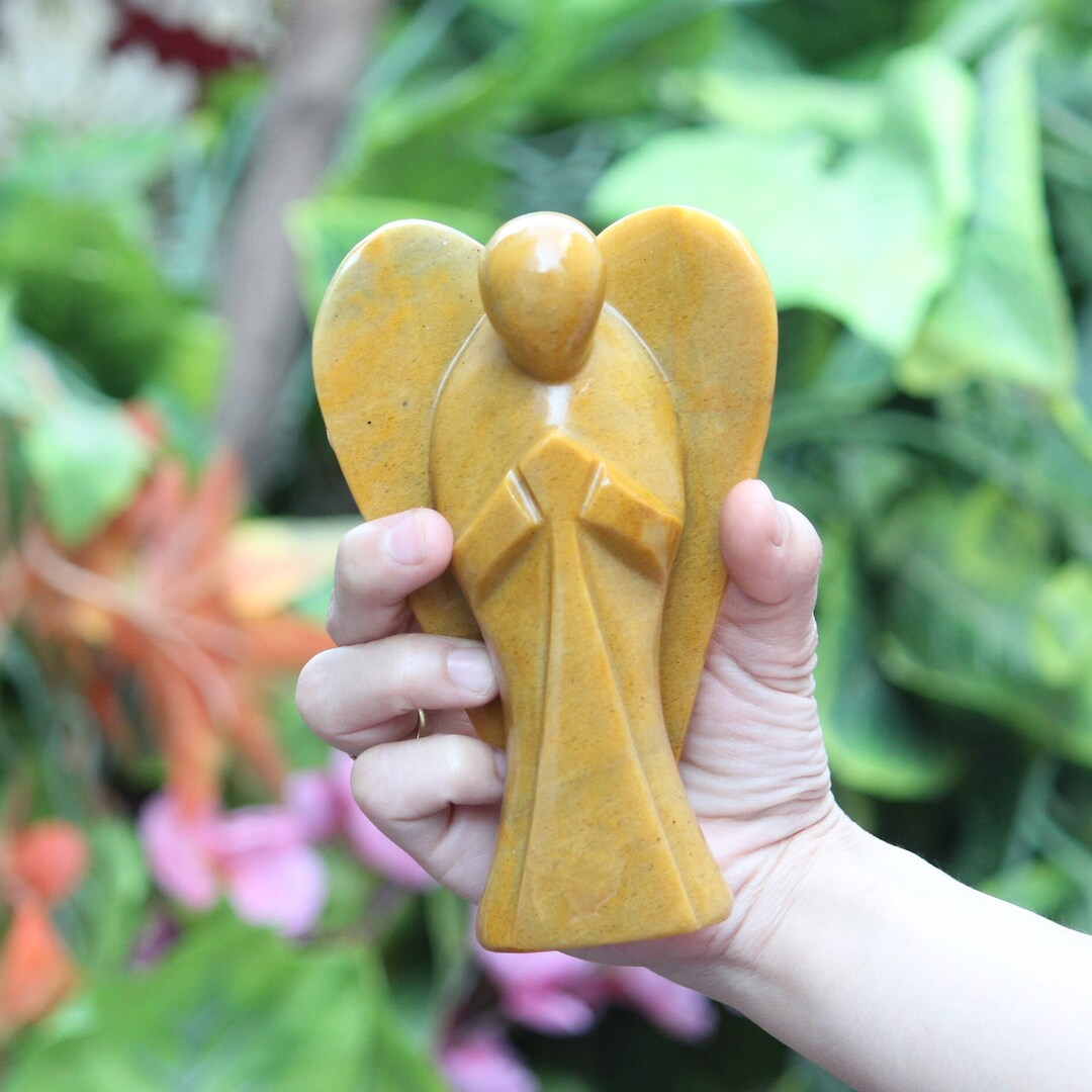 150MM Camel Jasper Angel Handcarved Crystal Stone Healing Metaphysical
