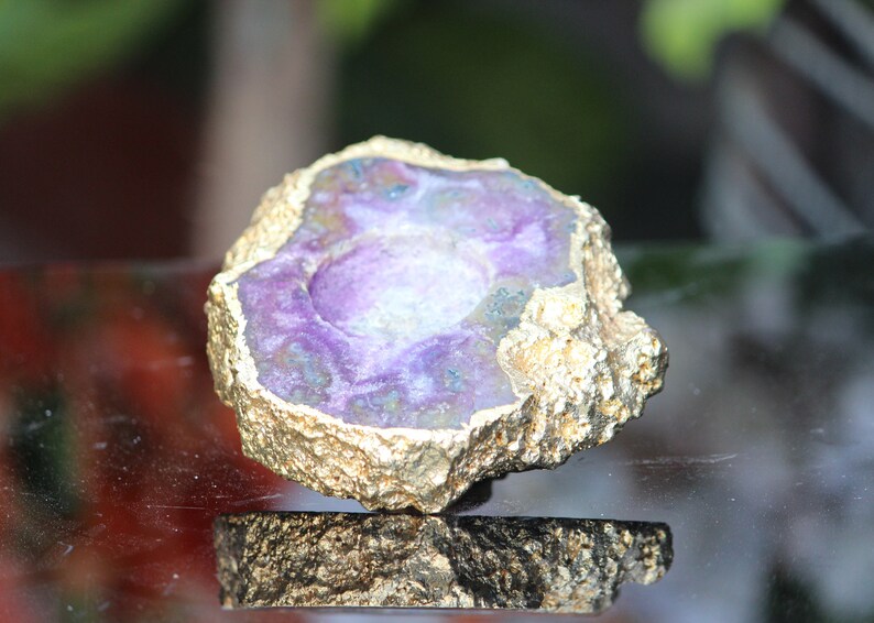 Amazing Purple Amethyst Candle Holder Golden Plated Healing Power Stone Meditation Candles Holder image 7