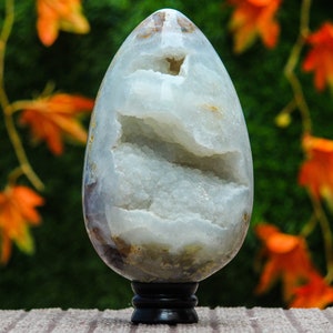 Large Druzy 230MM Blue Lace Agate Egg Metaphysical Stone | Power Healing Stone | Spiritual Egg | Home Decoration Druzy Egg