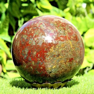 Large Dragon Bloodstone Crystal Ball: 230MM Green Epidote & Red Piemontite Sphere