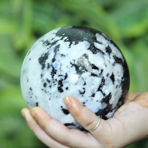 Large 115MM Rainbow Moonstone Sphere, Blue Flashy Moonstone , Crystal Sphere, Crystal Specimen, Meditation Crystal, Home Decor Sphere Ball