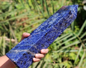 35CM Blue Sodalite Stone Healing Chakra, Sodalite Generator, Self Standing Metaphysical Stone Obelisk Tower