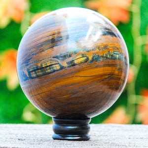 Large Golden Iron Tiger Eye Sphere: Metaphysical Healing Decor (165MM, 7300 Grams)
