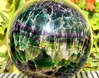 Large 235MM Fluorite Sphere: Natural Healing Crystal, Home Decoration