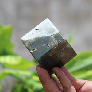 Huge 60MM Amazing Green MOSS AGATE CUBE | Charged Crystal Healing Power | Physical Meditation | Cube Square.