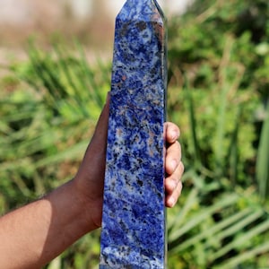 Large 350MM Blue Sodalite Obelisk Tower Healing Chakra, Sodalite Generator, Self Standing Metaphysical Stone Obelisk Tower