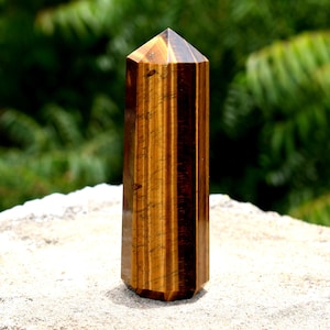 High Quality 115MM 8 Faceted Tiger Eye Tower Healing Chakra Power Aura Meditation Pointed Obelisk Tower