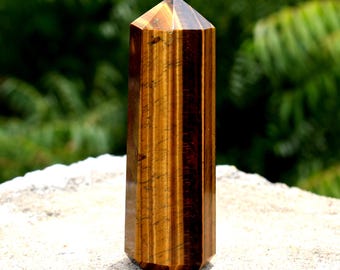 8 Faceted Tiger Eye Obelisk Tower: Faceted Chakra Healing points