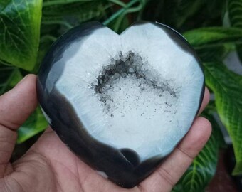 100MM Beautiful Druzy Lace Agate Heart Stone: Large Polished Crystal for Home Decoration