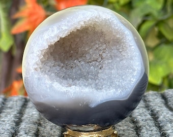 85MM Gray Lace Agate Druzy Sphere: Crystal Healing Stone Home Decor