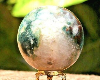 AMAZING 70MM Druzy Moss Agate Sphere | Green White Stone Ball | Balancing Stone | Growth