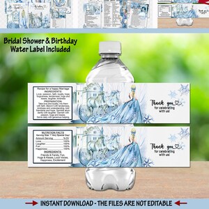 Princess bridal shower water Bottle Labels Cinderella bachelorete party water stickers Birthday Water Bottle Wrappers Favor bottle wrappers