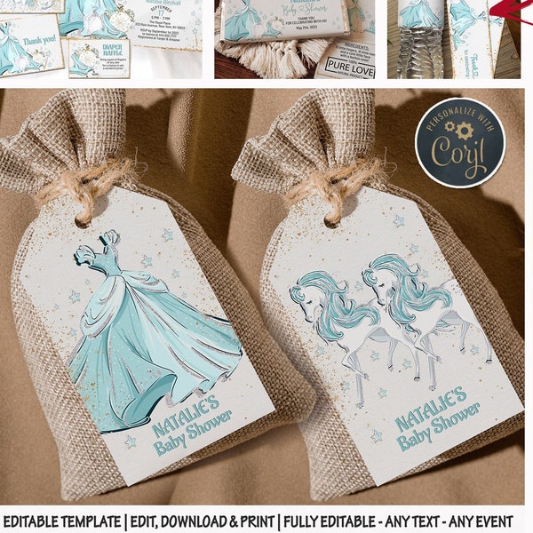 Fairytale Princess Cinderella Baby Shower tags birthday party DIY set of tags bag décor gift decoration guests gift tag labels