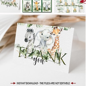 Giraffe Place CARDS or FOOD TENTS editable in brown yellow theme print –  Studio 118