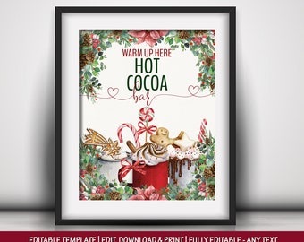 Hot cocoa bombs Sign Hot chocolate bomb sign Hot bar sign editable Christmas party decorations Winter party sign