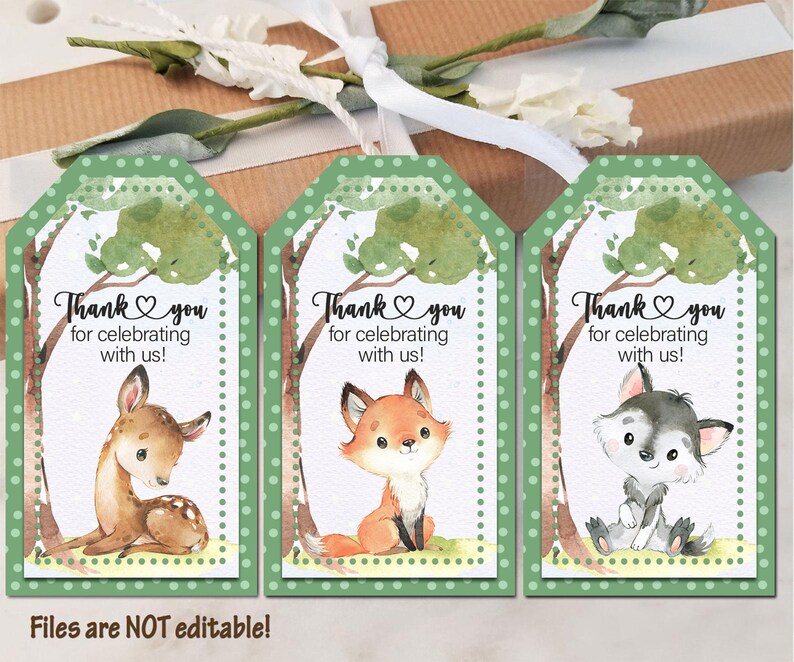 Woodland Baby Shower thank you tags birthday DIY set of tags tag party bag dcor table decoration guests gift tag labels