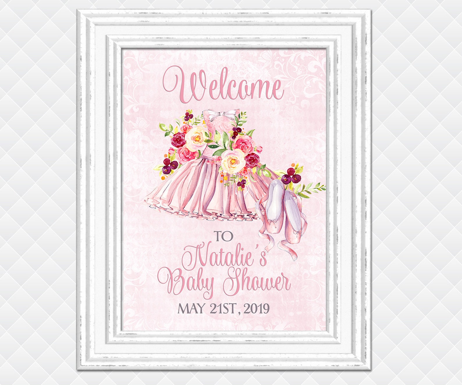 ballerina baby shower welcome sign floral pink roses ballet shoes welcome poster tutu welcome to baby shower signs sign for baby