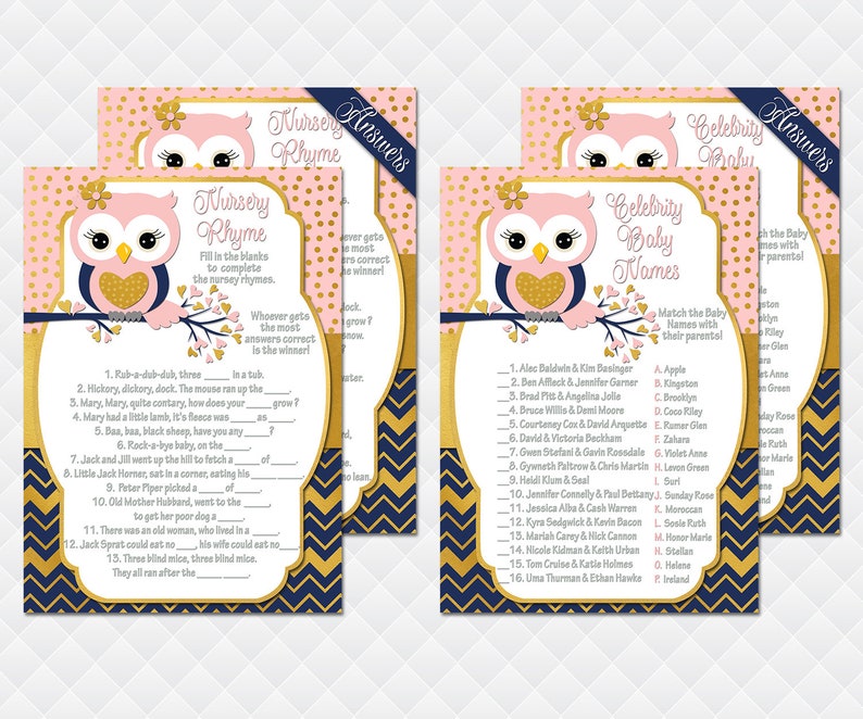 Owl baby shower games package Nursery Rhyme Bingo What's Etsy