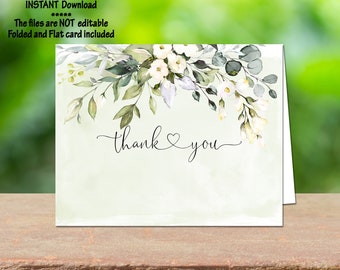 Greenery Folded Tent Thank you Card Bridal Shower Thank you card Birthday Thank you eucalyptus baby shower Thank you card Tented Card