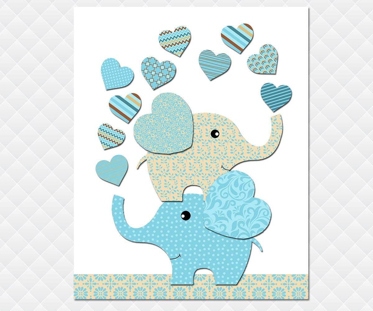 Elephant Nursery art kids room wall decor print baby boy wall | Etsy