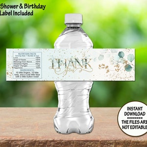 Greenery water Bottle Labels boy girl eucalyptus baby shower water stickers green Bottle Wrappers Birthday Favor bottle wrappers