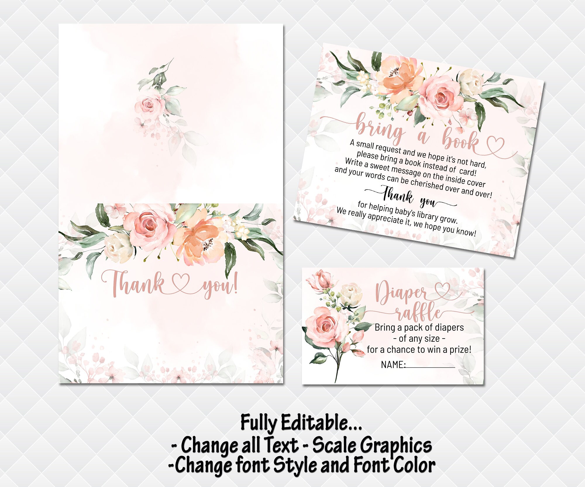 Baby Shower Invitation pink roses peonies baby girl floral | Etsy