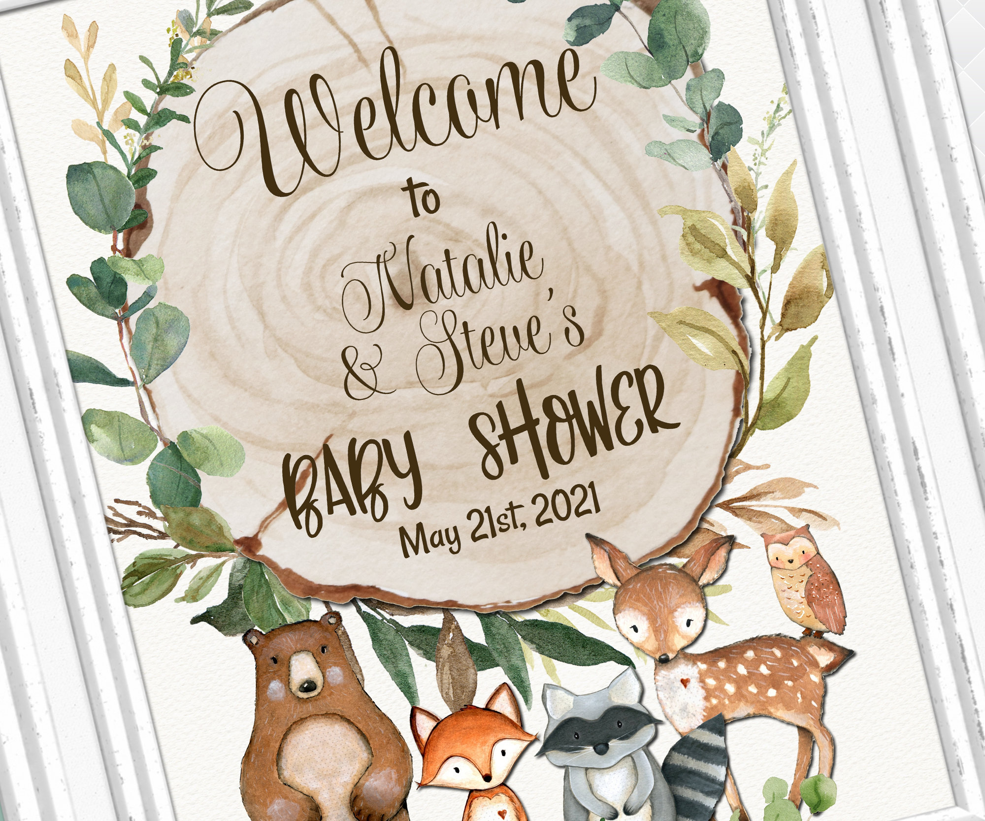 Woodland Baby Shower Sign Greenery Baptism Etsy
