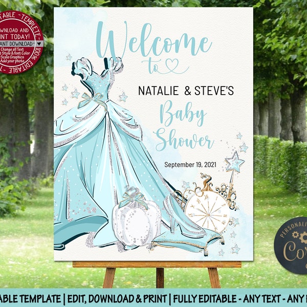 Fairytale Princess Cinderella  Baby Shower Welcome Sign birthday baptism Welcome Poster Welcome to baby shower Sign for baby girl