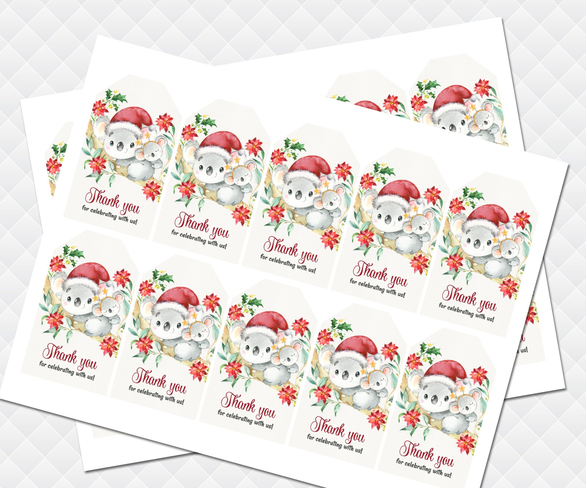 Christmas Koala Baby Shower tags birthday DIY set of tags | Etsy