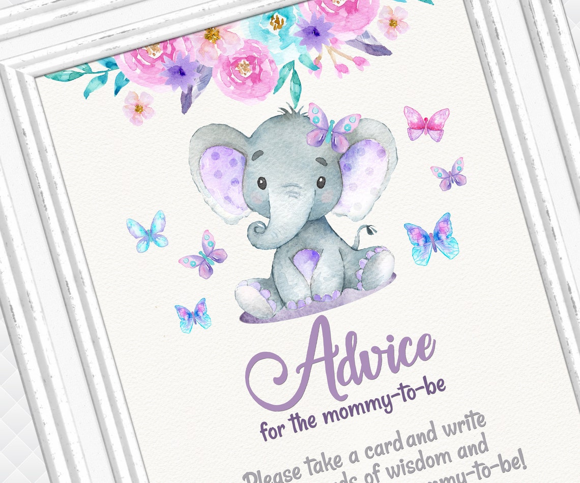 Purple Elephant With Butterflies Baby Shower Activities Table Etsy
