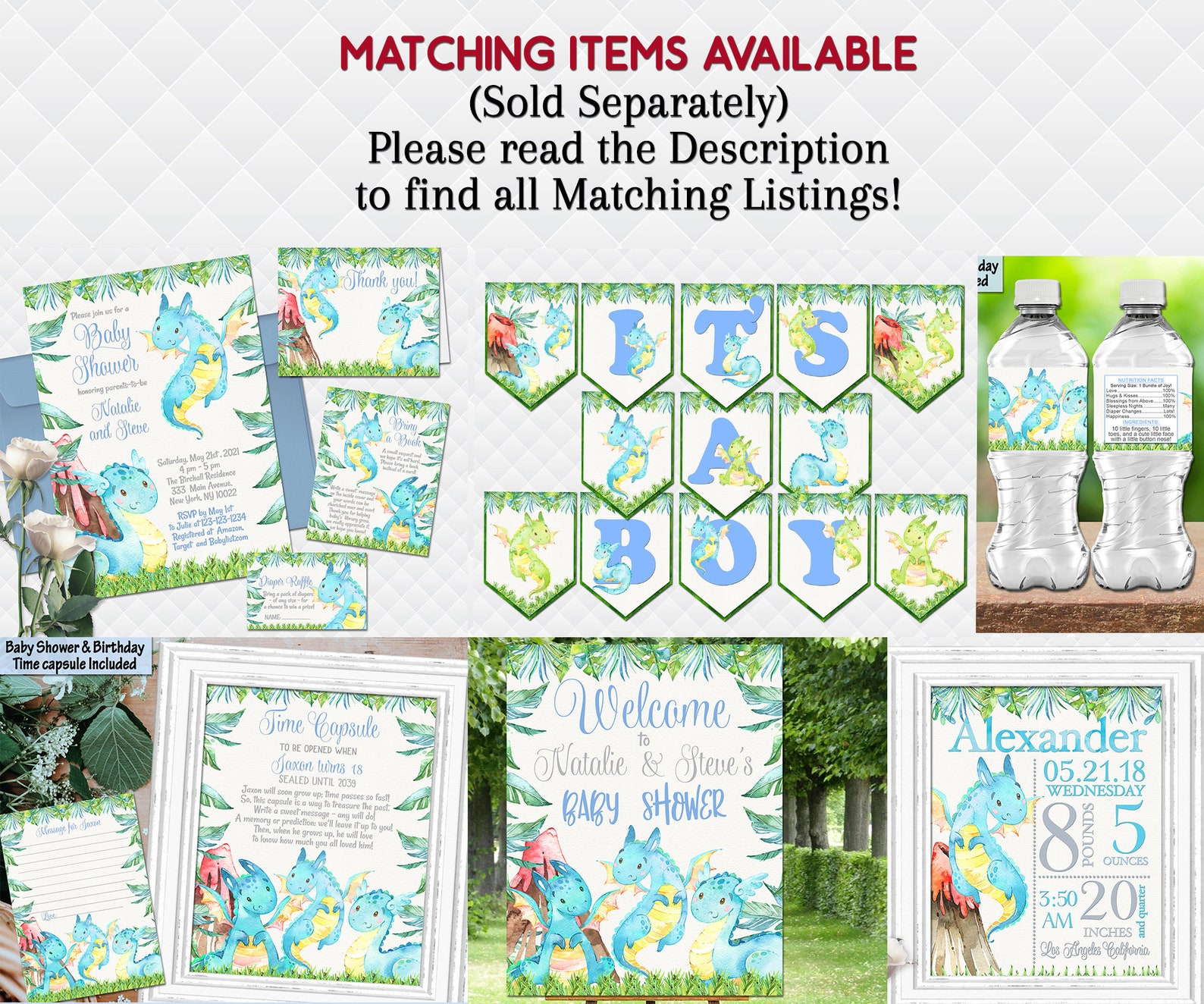 Dragons Water Bottle Labels Baby Shower Water Stickers Jungle Etsy