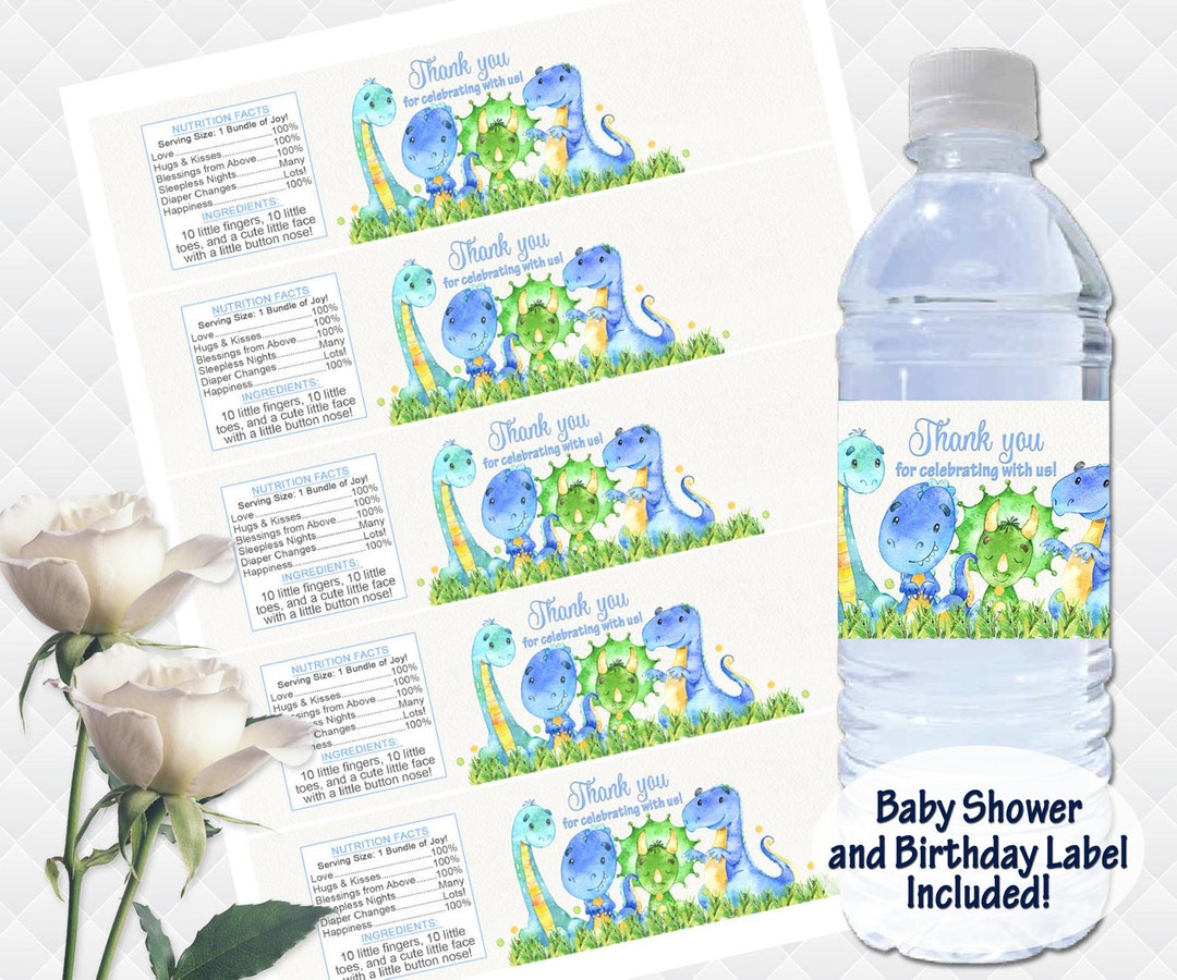 Dinosaurs Water Bottle Labels Baby Shower Water Stickers Jungle Bottle ...
