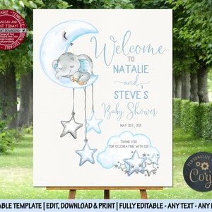 Twinkle Twinkle little star Welcome Sign blue elephant moon baby shower welcome sign baptism welcome sign birthday party welcome sign