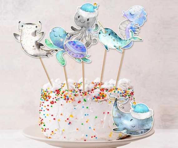 Under the Sea Centerpieces Christmas Ocean Birthday Party Cake Topper Table  Decor Turtle Whale Party Decoration Baby Boy Digital Centerpiece -   Canada