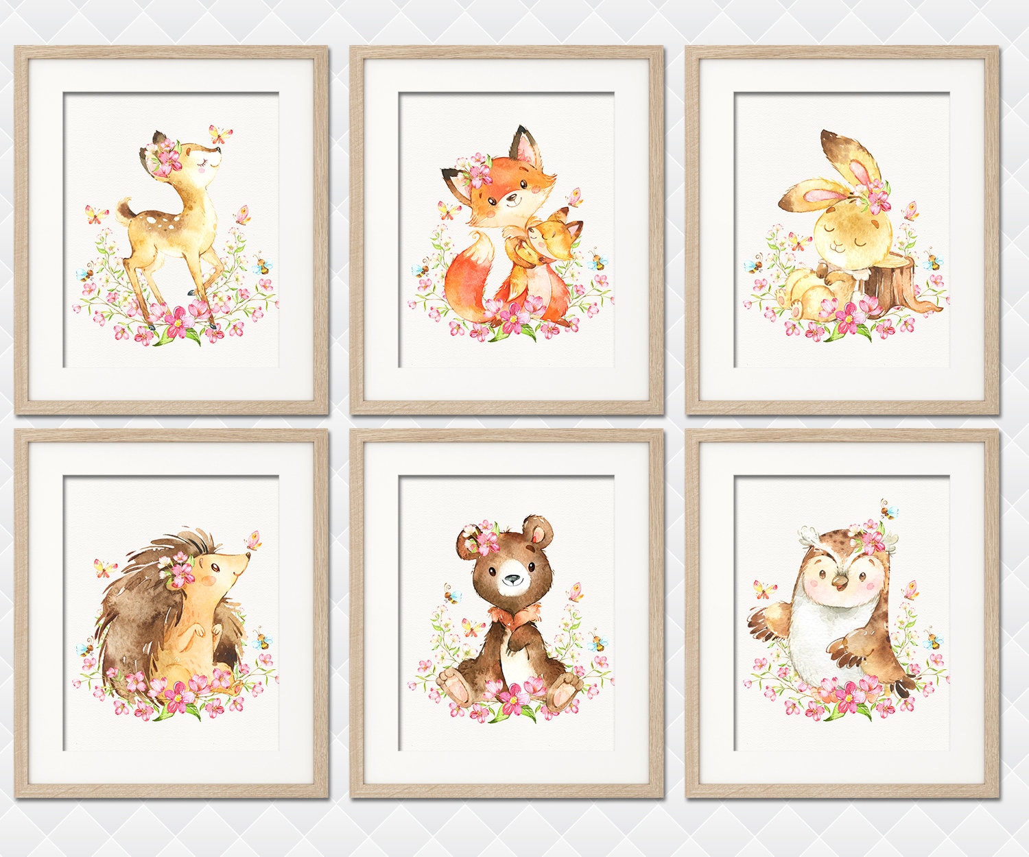 Woodland Nursery Art Prints Floral Forest Animals Wall Decor | Etsy