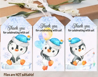 Winter penguin Baby Shower tags birthday DIY set of tags tag party bag décor table decoration guests gift tag labels digital tags