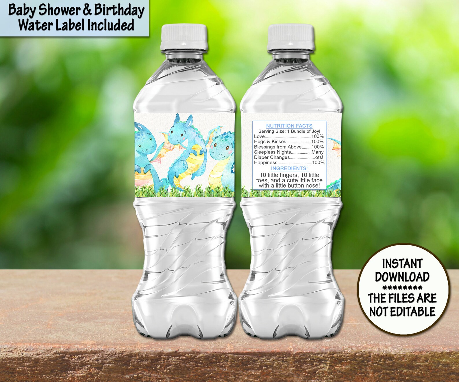 Dragons Water Bottle Labels Baby Shower Water Stickers Jungle Etsy