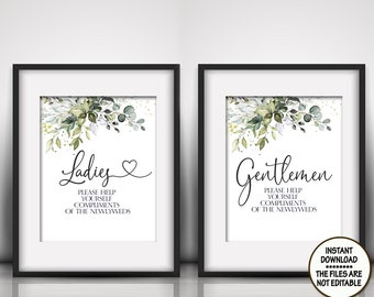 Greenery Ladies Bathroom Sign Bathroom Basket Help Yourselves Instant Download White Roses Wedding Bathroom Cream Roses 8 x 10