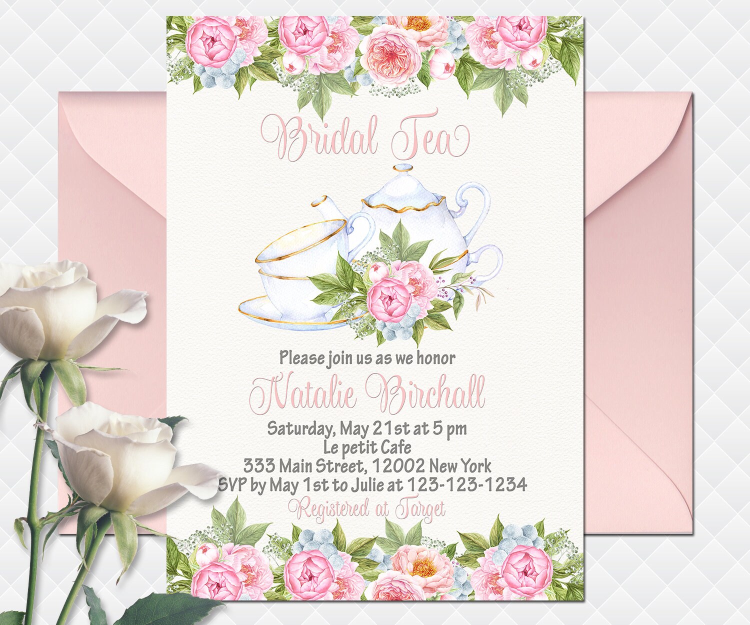 Tea bridal shower invitation set Printable teapot cups invite Etsy