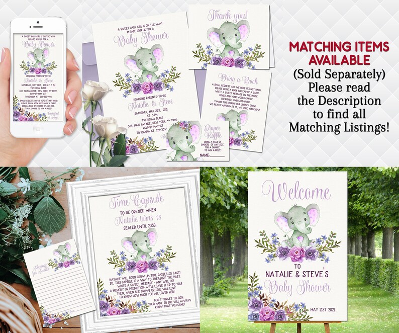 Baptism Invitation Template Elephant Christening Invite Etsy