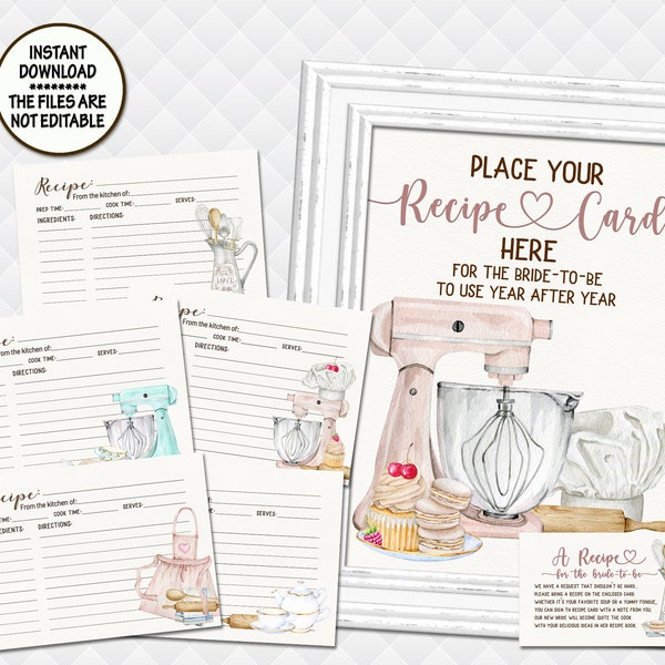 Kitchen tools Recipe card for the Bride bring a recipe ticket bridal wedding shower recipe cards in 5X7 bachelorette Recipe display sign
